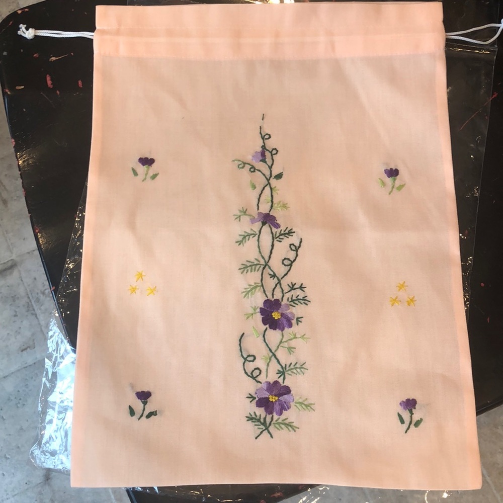 New Hand embroidered gift/lingerie drawstring bag